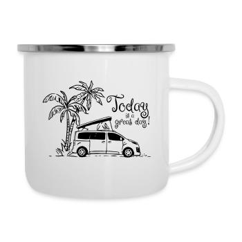 Croquis de campeur « Aujourd’hui est un jour de lecture! » - Tasse émaillée - blanc - Droite