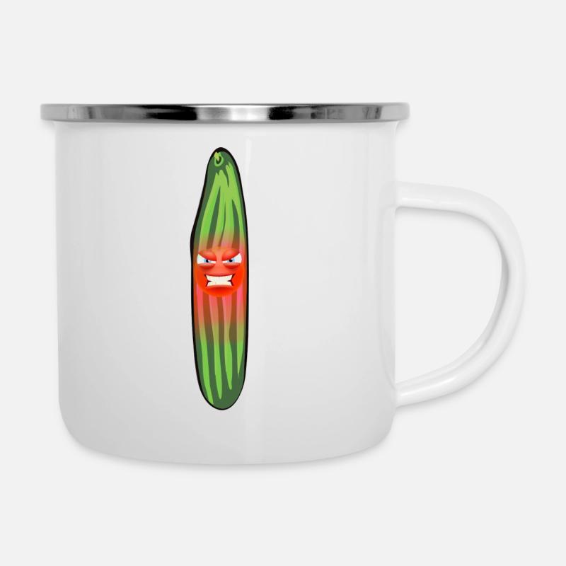 Wütende Gurke, Gurken, Comic, Gurke - Emaille-Tasse - Weiß