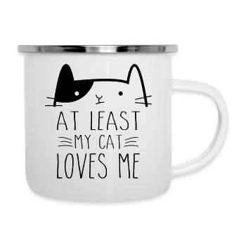 Au moins mon chat m'aime - Tasse émaillée - blanc - Droite