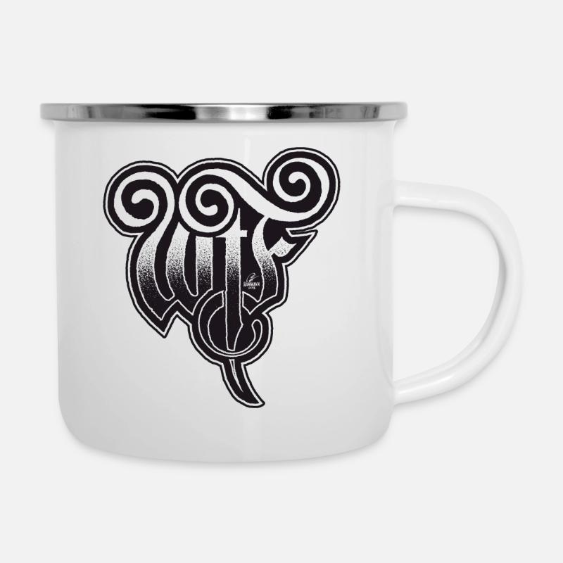 Handlettering „WtF“ – What the Fuck - Emaille-Tasse - Weiß