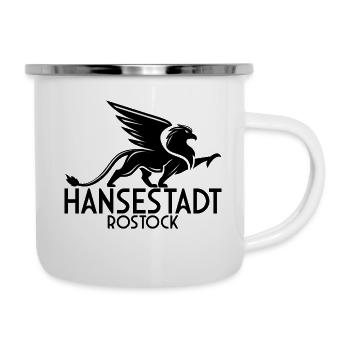 Hansestadt Rostock Ostsee Hansa Greif - Emaille-Tasse - Weiß - Rechts