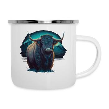 Yak bleu - Tasse émaillée - blanc - Droite