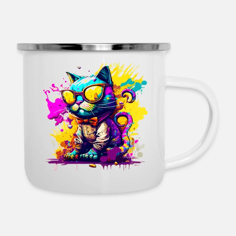 Katze im Graffiti Stil - Emaille-Tasse - Weiß