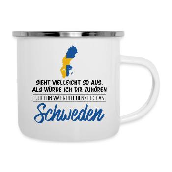 In Wahrheit denke ich an Schweden - Emaille-Tasse - Weiß - Rechts
