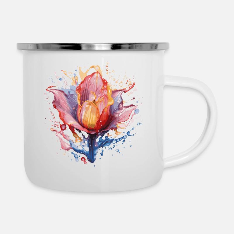 Rainbow Tulip - Emaille-Tasse - Weiß