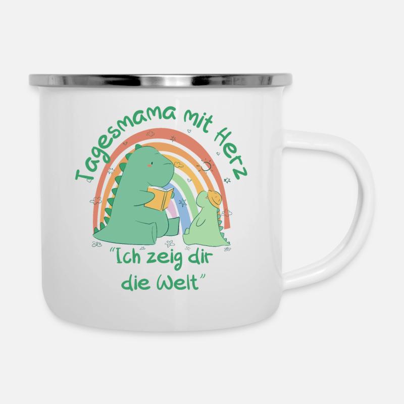 Tagesmama mit Herz - Ich zeig dir die Welt - Emaille-Tasse - Weiß