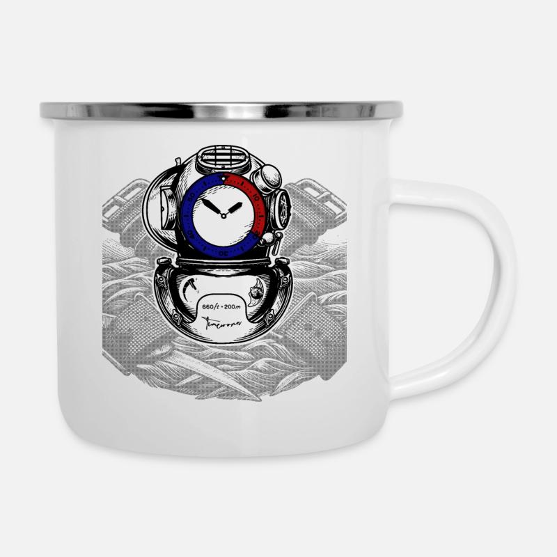 Dive Watch Helmet - Black (Back Print Only) - Camper Mug - white