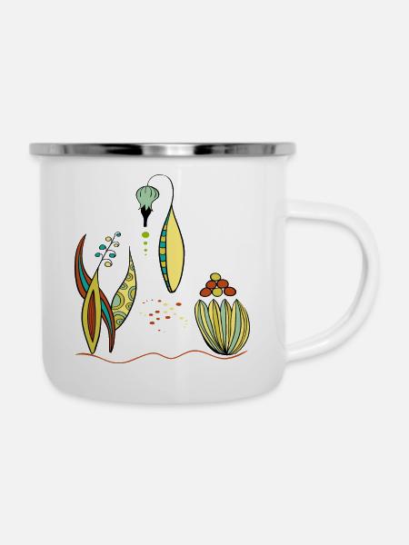 Fantasie Ornamente - Emaille-Tasse - Weiß