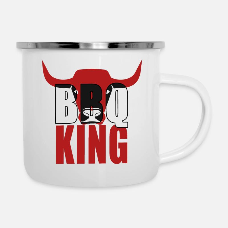 BBQ King Stier Hörner - Emaille-Tasse - Weiß