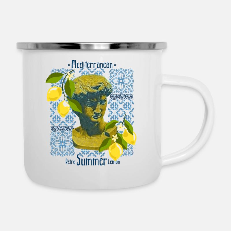 Majolika Limone - Emaille-Tasse - Weiß