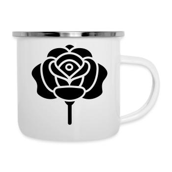 Rosa Blume - Emaille-Tasse - Weiß - Rechts