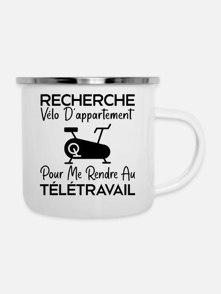 Telearbeit, Arbeitshumor, Bürohumor - Emaille-Tasse - Weiß