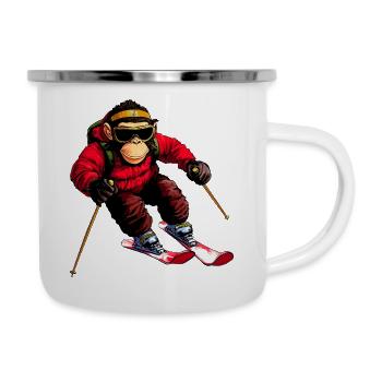 Ski Affe - Emaille-Tasse - Weiß - Rechts