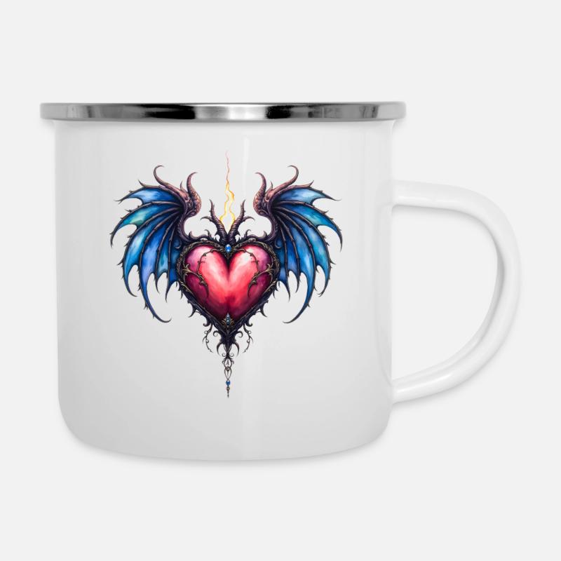 Heart with Blue Fire Wings - Camper Mug - white