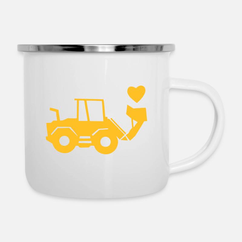 Radlader mit Herz einfarbig - Emaille-Tasse - Weiß