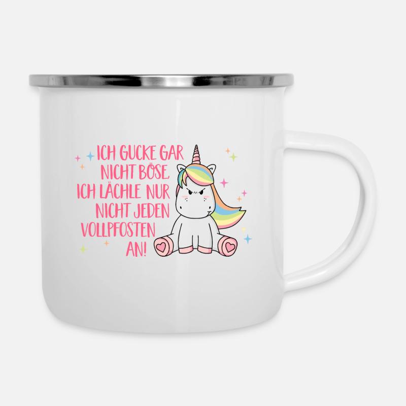 Gucke nicht böse - Lustiger Einhorn Spruch Kind - Emaille-Tasse - Weiß