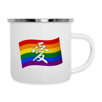 Rainbow Flag Gay Pride LOVE en Kanji et en chinois - Tasse émaillée - blanc - Droite