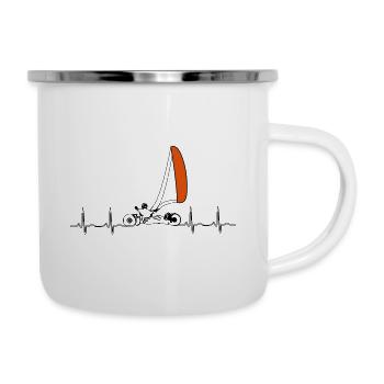 Herzschlag mit Kitebuggy, Bar und Kite - Emaille-Tasse - Weiß - Rechts