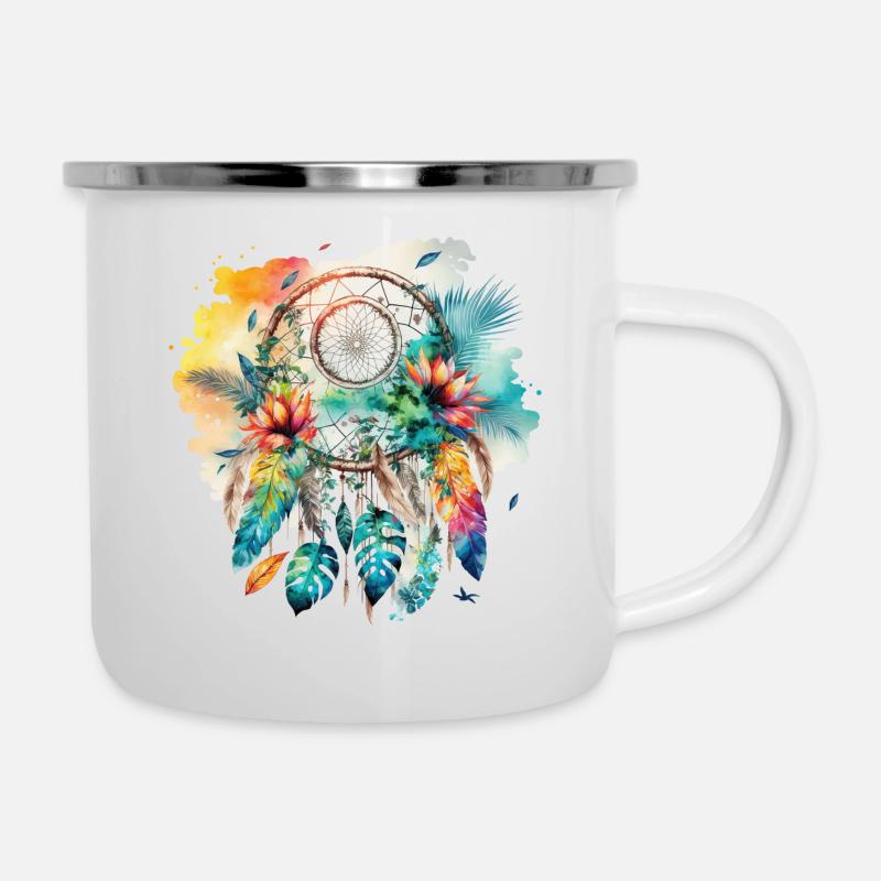 Traumfänger - Emaille-Tasse - Weiß