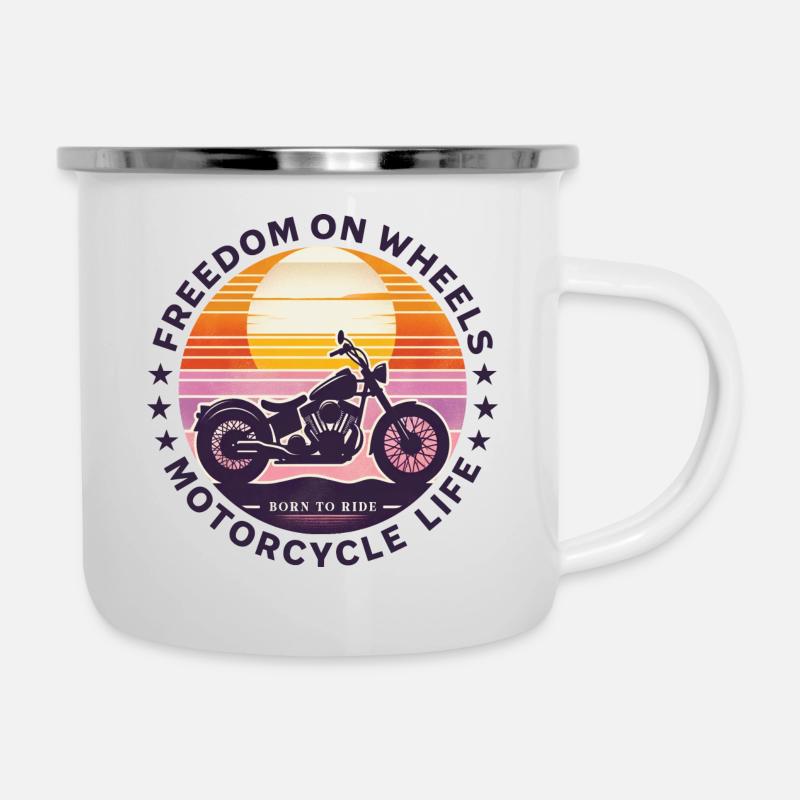 Retro Sunset Biker Spirit Tee - Camper Mug - white