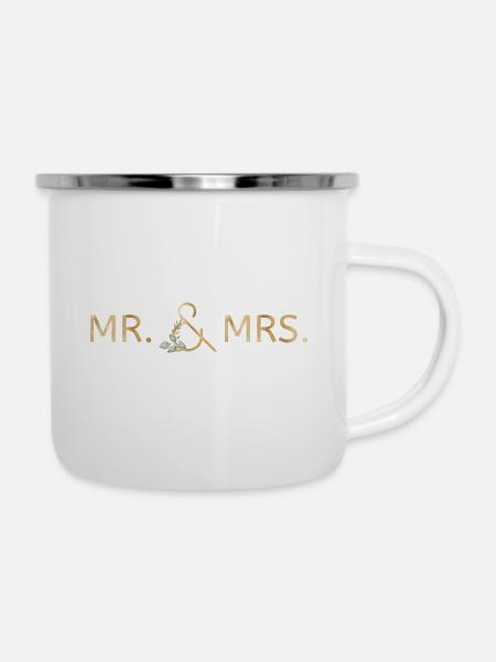 Mr. & Mrs. Eukalyptus personalisierbar - Emaille-Tasse - Weiß