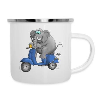 Motorroller Cartoon Comic - Emaille-Tasse - Weiß - Rechts