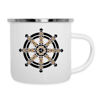 Dharma Rad, Chakra, Buddhismus, Glückssymbol, Yoga - Emaille-Tasse - Weiß - Rechts