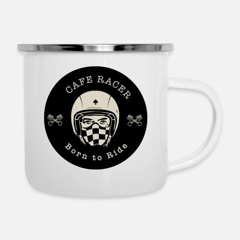 Cafe racer Logo gold - Emaille-Tasse - Weiß