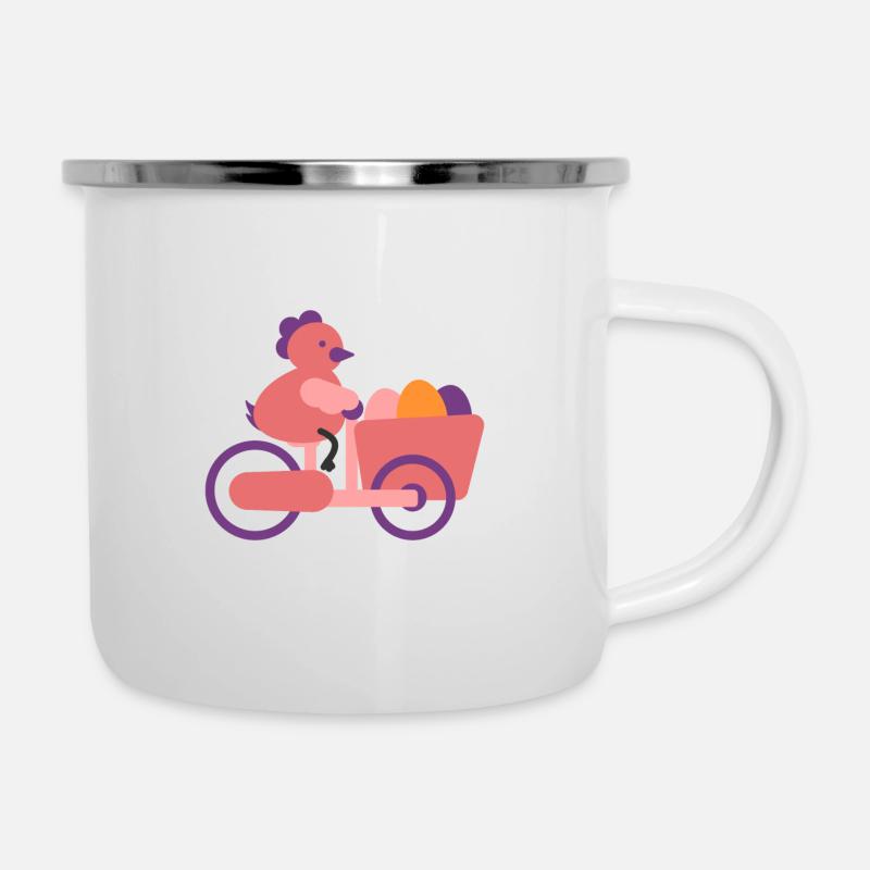 Huhn auf Lastenrad - Emaille-Tasse - Weiß