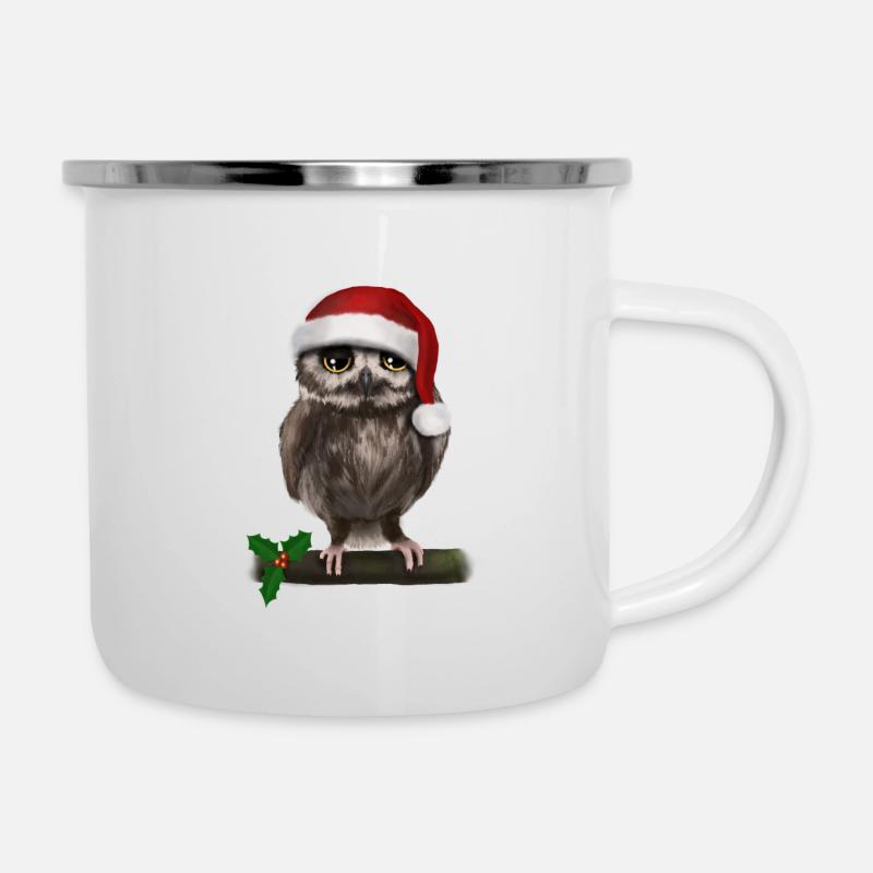 Weihnachten Uhu Eule - Bored - Emaille-Tasse - Weiß