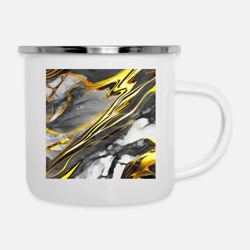 Marmor Schwarz Gold Textur - Emaille-Tasse - Weiß