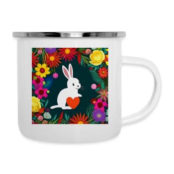 Hase hält Herz - Emaille-Tasse - Weiß - Rechts