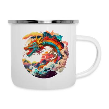 Japanischer Drache - Emaille-Tasse - Weiß - Rechts