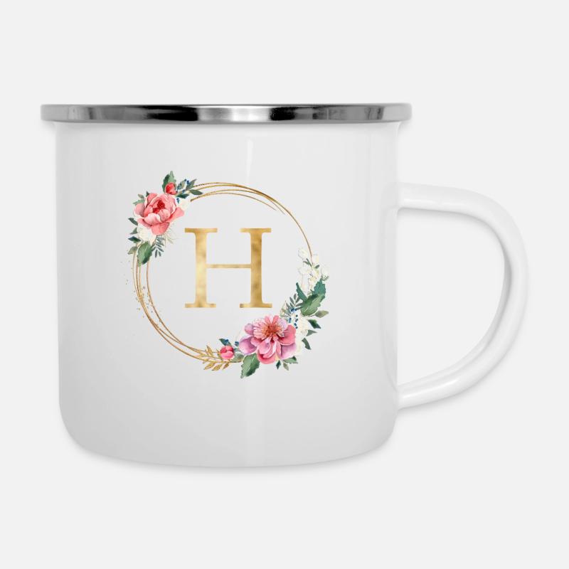 Customizable Monogram H Wreath Pink White - Camper Mug - white