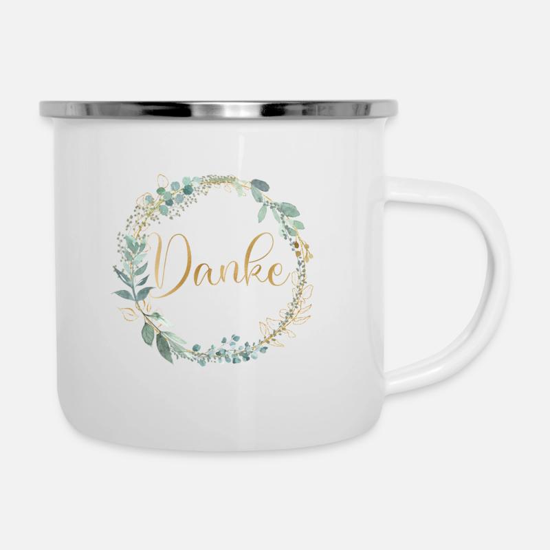 Danke! Kranz, personalisierbar - Emaille-Tasse - Weiß