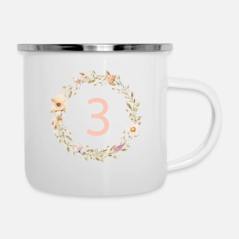 Customizable number 3, flower wreath, boho - Camper Mug - white