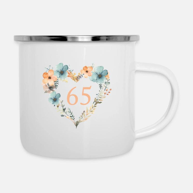 65! - Heart Floral Wreath - Camper Mug - white
