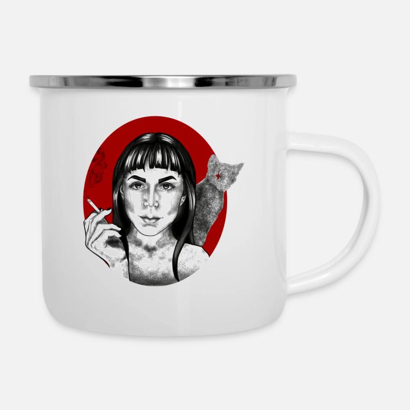 Chat laser - Tasse émaillée - blanc