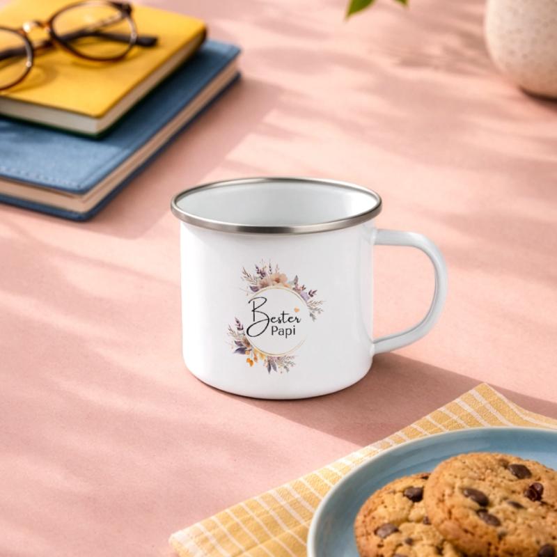 Bester Papi! Boho-Blumen-Kreis Emaille-Tasse