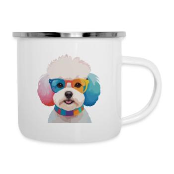 Bichon Frisé Hund Süße Bunte Brille - Emaille-Tasse - Weiß - Rechts