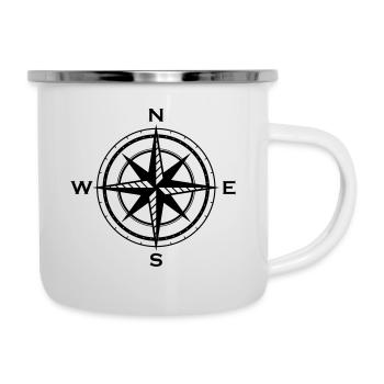 Kompass Symbol Windrose Himmelsrichtung - Emaille-Tasse - Weiß - Rechts