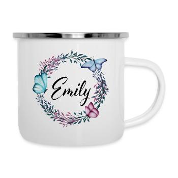 Emily, name, lettering, flower wreath, gift - Camper Mug - white - Right