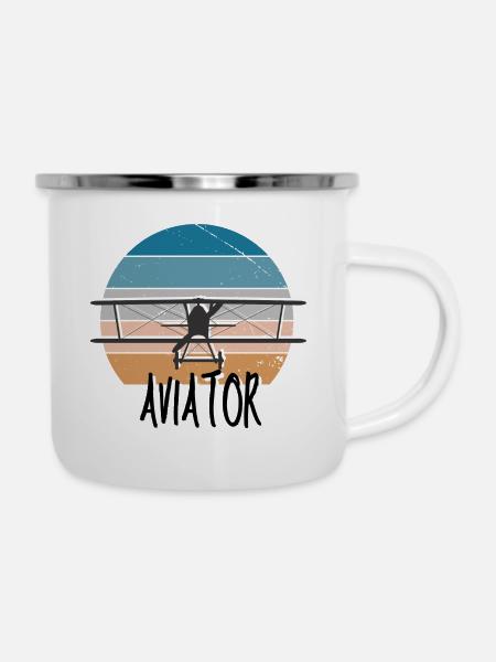 Aviator Flugzeug Pilot Pilotin - Emaille-Tasse - Weiß
