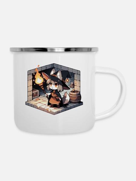 Cat Witch in Dungeon - Emaille-Tasse - Weiß