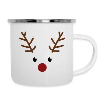 Visage de renne de Noël avec le nez rouge - Tasse émaillée - blanc - Droite