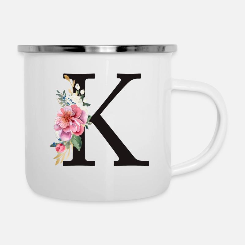 Customizable Monogram K Floral Pink White - Camper Mug - white