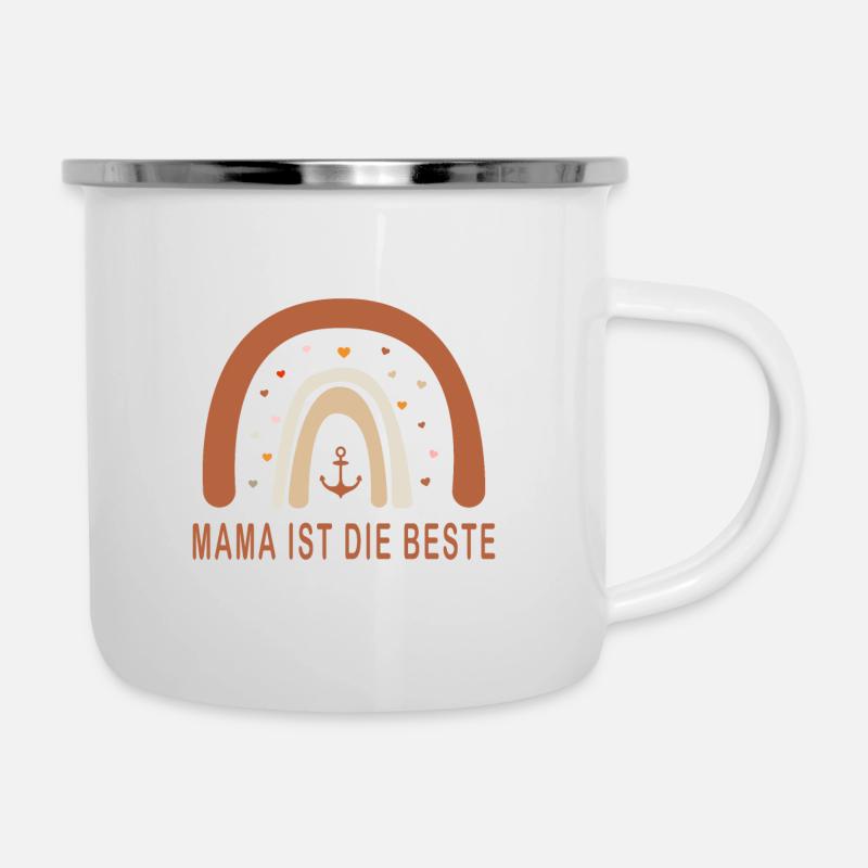 MAMA ist die BESTE! Regenbogen, personalisierbar - Emaille-Tasse - Weiß