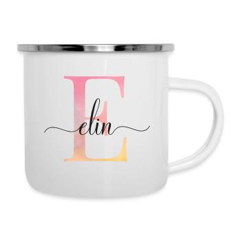 E| Monogramm | Name | Elin |Watercolor - Emaille-Tasse - Weiß - Rechts
