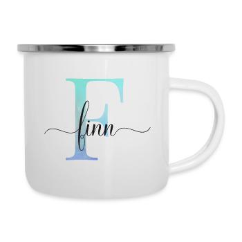 E| Monogramm | Name | Finn | Watercolor - Emaille-Tasse - Weiß - Rechts