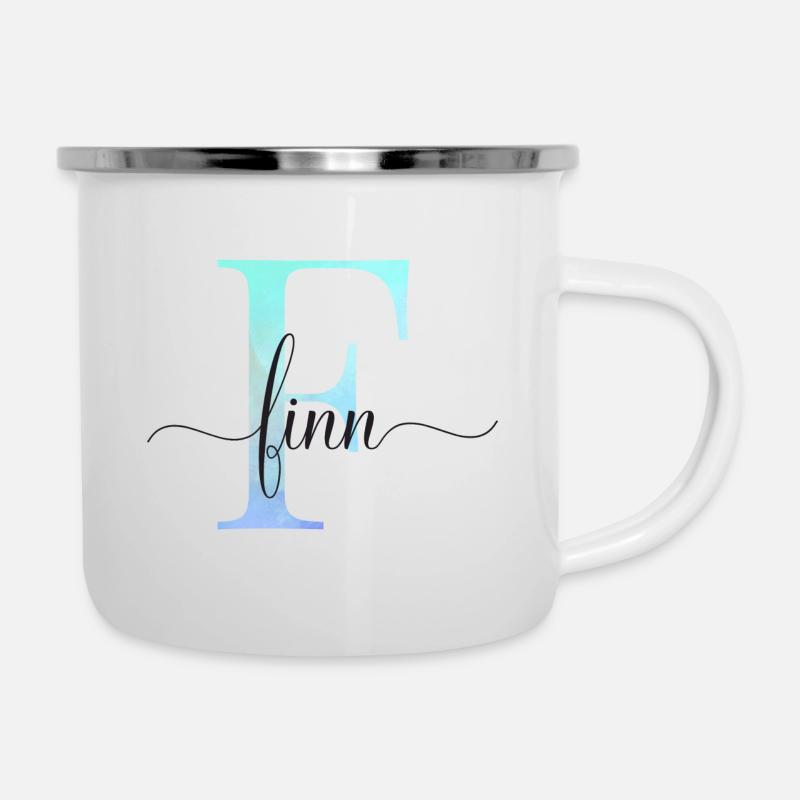 E| Monogramme | Nom | Finn | Aquarelle - Tasse émaillée - blanc